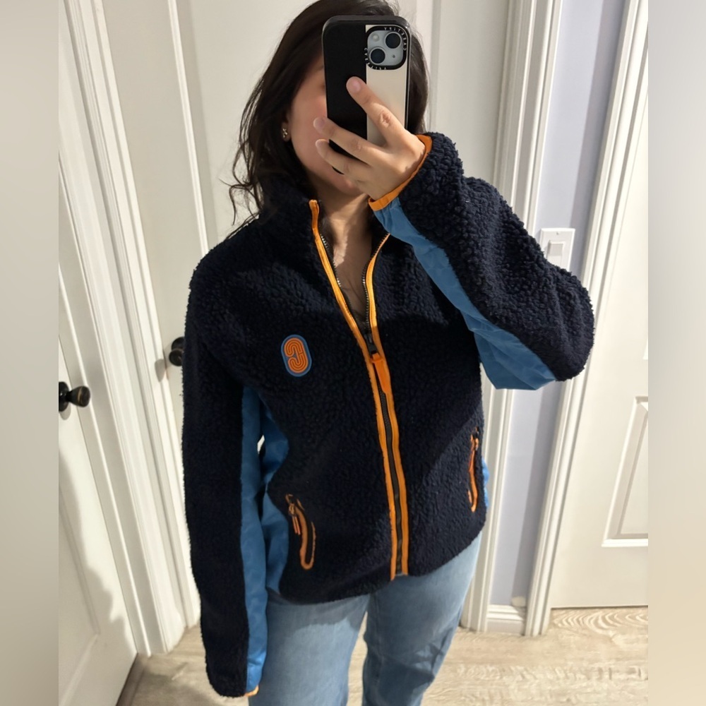 Coach Navy Teddy Fleece Jacket, Size L